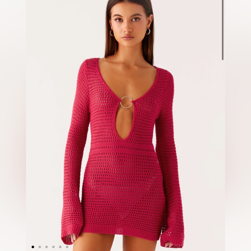 PEPPERMAYO Sunriser Crochet Mini Dress - Pink Knit Swim Coverup